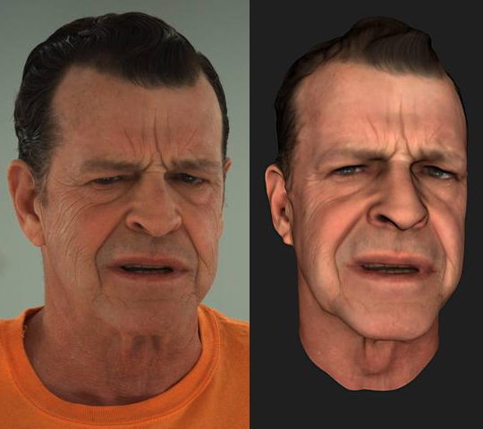 John Noble in real life and in MotionScan.